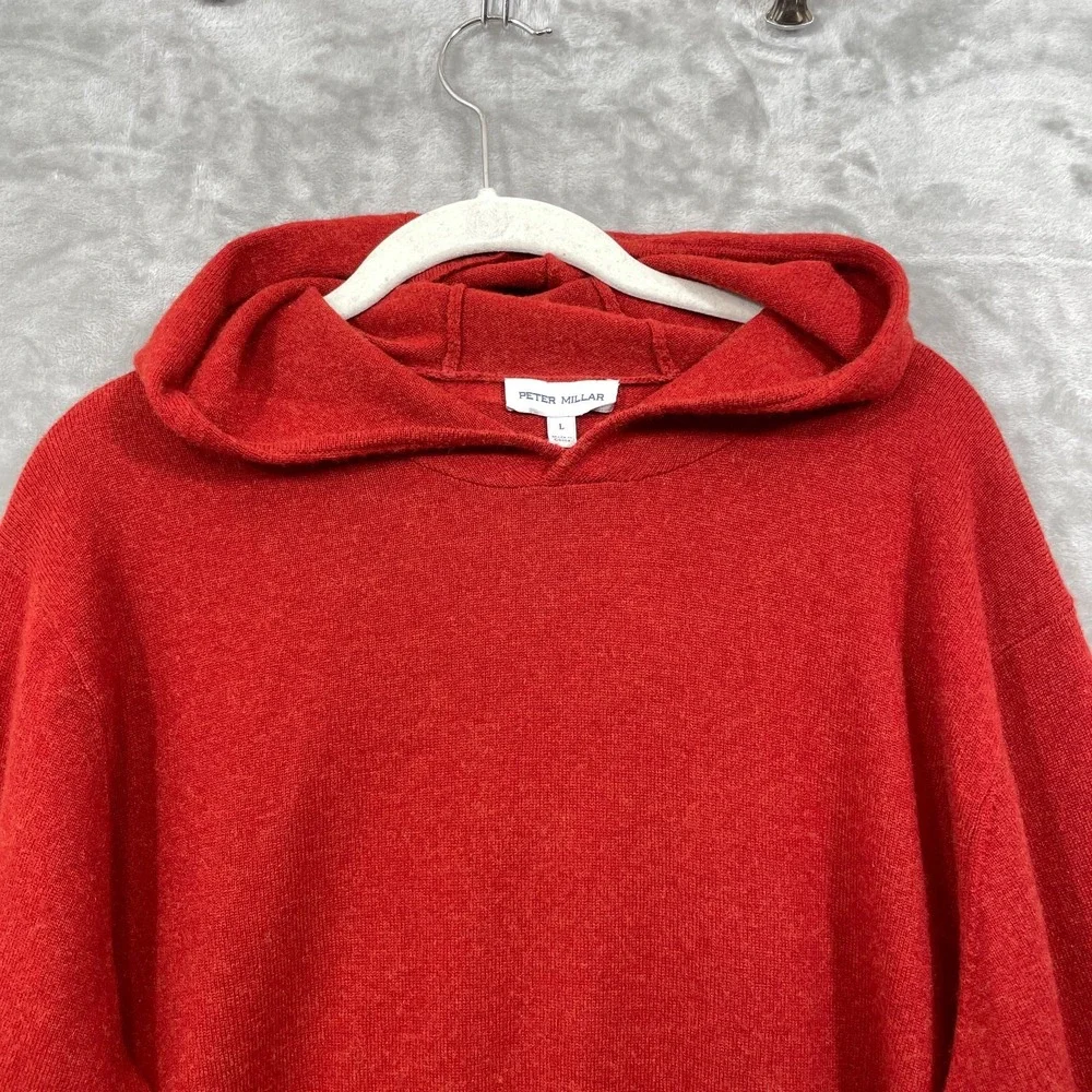 Peter Millar Hoodie Men Large Conway Cashmere Merino Wool Burnt Orange Pullover
